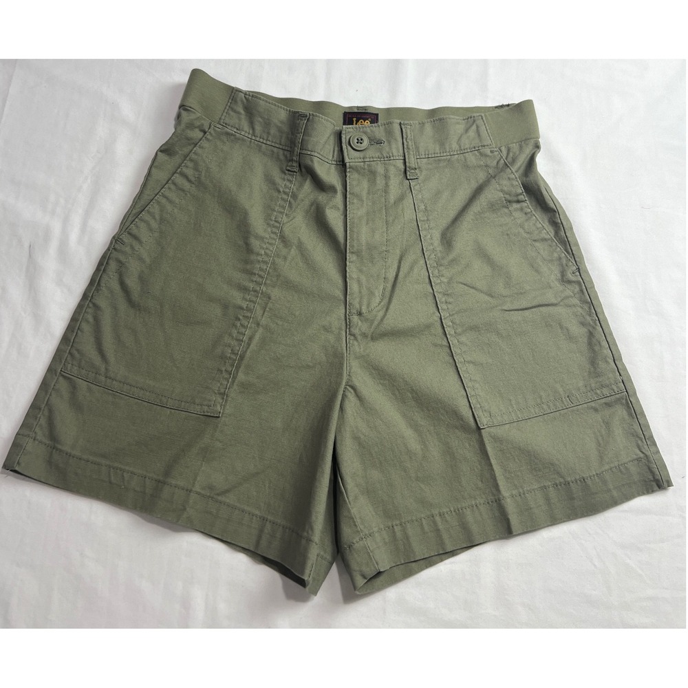 Lee Utility Shorts Womens 10 Olive Green Elastic Waist Cotton Blend Workwear A9